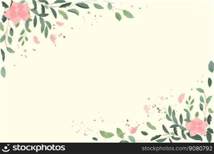 watercolor leaves frame with pink flowers. vector illustration. watercolor leaves frame with pink flowers