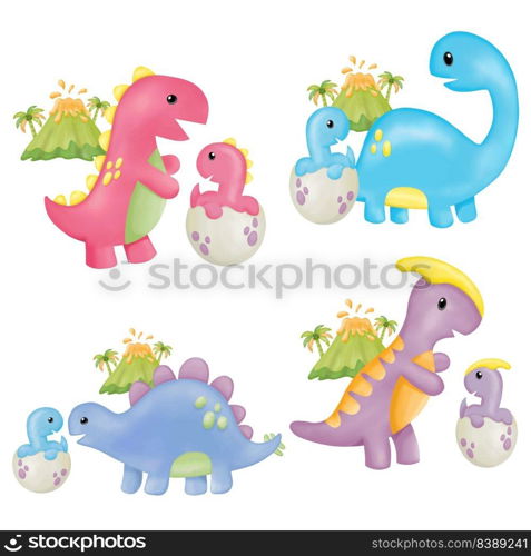 Watercolor Mother’s day Dinosaur Clipart. Digital painting