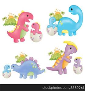 Watercolor Mother’s day Dinosaur Clipart. Digital painting
