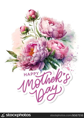 WaterColor Mother’s day greeting card with flowers background for for banners,Wallpaper, invitation, posters, brochure, voucher discount.. WaterColor Mother’s day greeting card Pink peony illustration with flowers background for banners,Wallpaper, invitation, posters, brochure, voucher discount.