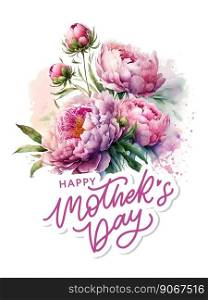 WaterColor Mother’s day greeting card with flowers background for for banners,Wallpaper, invitation, posters, brochure, voucher discount.. WaterColor Mother’s day greeting card Pink peony illustration with flowers background for banners,Wallpaper, invitation, posters, brochure, voucher discount.