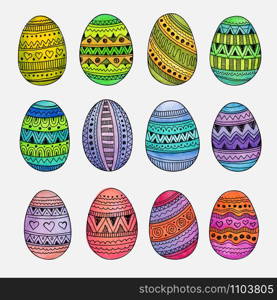 Watercolor ornamental Easter eggs set. Hand drawn vector. Watercolor ornamental Easter eggs set