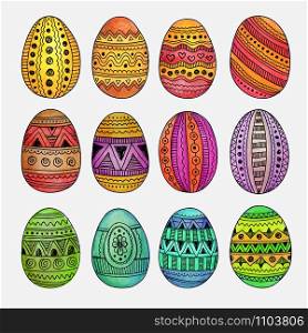 Watercolor ornamental Easter eggs set. Hand drawn vector. Watercolor ornamental Easter eggs set