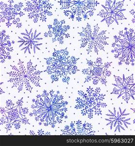Watercolor ornate snowflakes seamless pattern. Vector illustration.. Watercolor snowflakes seamless pattern.