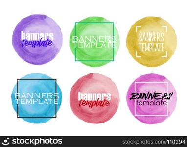 Watercolor painted circle. Vector illustration. Watercolor painted circle shape design elements. Web banner design template