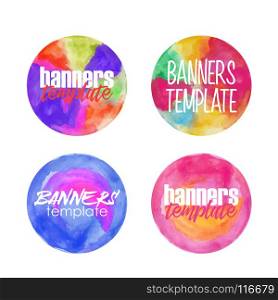 Watercolor painted circle. Vector illustration. Watercolor painted circle shape design elements. Web banner design template