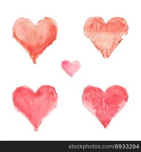 Watercolor painted heart. Set of watercolor painted red heart on white background. Vector illustration