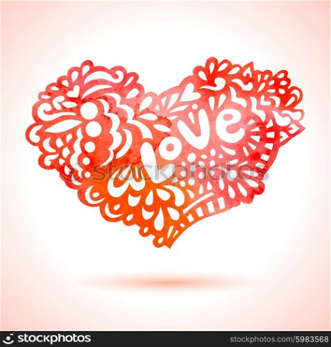 Watercolor painted red heart. Vector isolated element for your design.