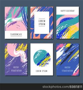 Watercolor pastel abstract backgrounds. Vector invitation cards with hand brush texture. Template of birthday card, poster and banner with colored texture drawing illustration. Watercolor pastel abstract backgrounds. Vector invitation cards with hand brush texture