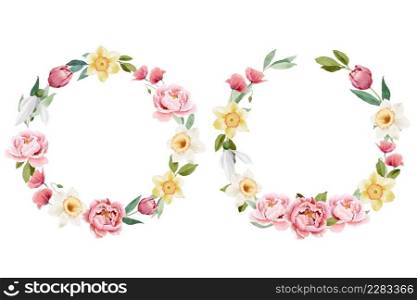 Watercolor Peony and Spring Flowers Wreaths