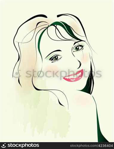 watercolor portrait of flirting young girl