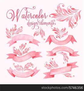 Watercolor ribbons set. Vector illustration. EPS 10