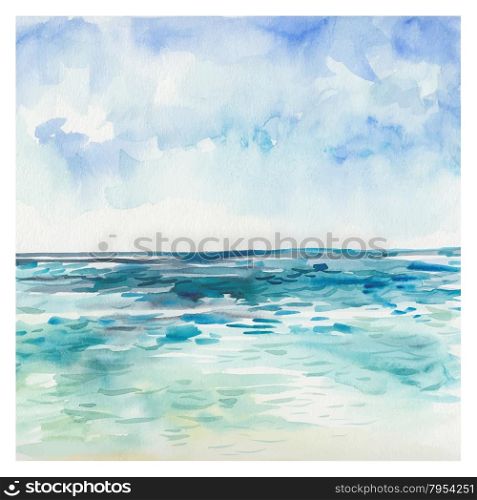 Watercolor Sea background. Watercolor Sea background. Hand drawn painting. Summer marine landscape.