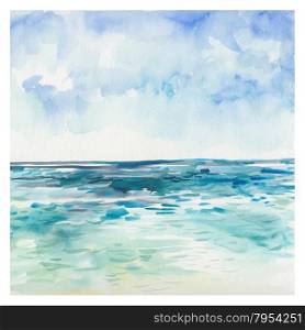 Watercolor Sea background. Watercolor Sea background. Hand drawn painting. Summer marine landscape.