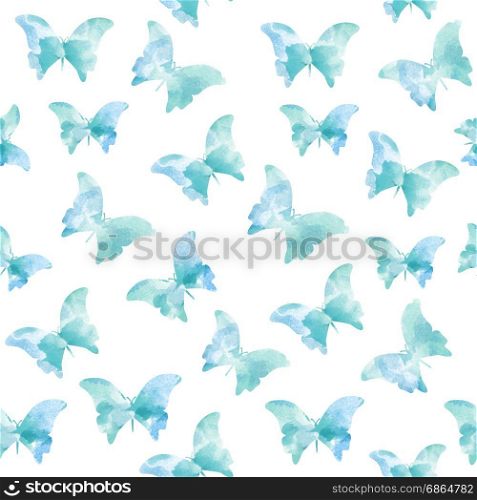 watercolor seamless pattern with blue butterflies, vector format
