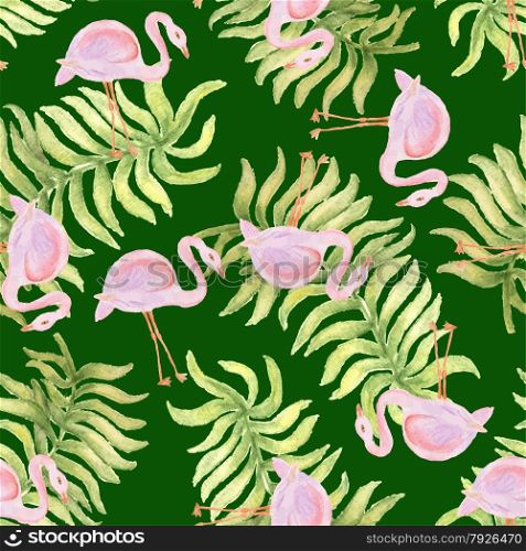 Watercolor seamless pattern with flamingo bird. Vector illustration. Watercolor seamless pattern with flamingo bird.