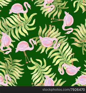 Watercolor seamless pattern with flamingo bird. Vector illustration. Watercolor seamless pattern with flamingo bird.