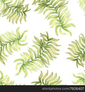 Watercolor seamless pattern with palm tree leaf. Vector illustration for design of gift packs, wrap, patterns fabric, wallpaper, web sites and other.