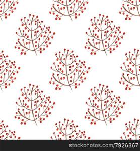 Watercolor seamless pattern with red berry branches. Vector illustration for design of gift packs, wrap, patterns fabric, wallpaper, web sites and other.