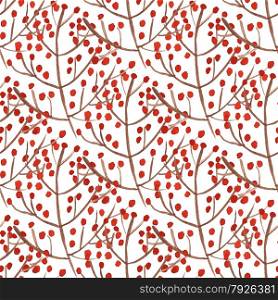 Watercolor seamless pattern with red berry branches. Vector illustration for design of gift packs, wrap, patterns fabric, wallpaper, web sites and other.