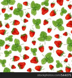 Watercolor seamless pattern with vector strawberries and leaves on the white background. Hand drawn illustration for eco product design, soap package, textile, wrapping etc. Watercolor seamless pattern with vector strawberries and leaves on the white background. Hand drawn illustration for eco product design, soap package, textile, wrapping