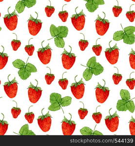 Watercolor seamless pattern with vector strawberries and leaves on the white background. Hand drawn illustration for eco product design, soap package, textile, wrapping etc. Watercolor seamless pattern with vector strawberries and leaves on the white background. Hand drawn illustration for eco product design, soap package, textile, wrapping