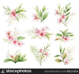 Watercolor set bouquets pink flowers vector image