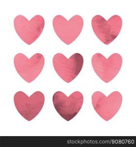 Watercolor set of pink vector hearts. Vector illustration ESP10. Watercolor set of pink vector hearts