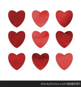 Watercolor set of red vector hearts. Vector illustration ESP10. Watercolor set of red vector hearts