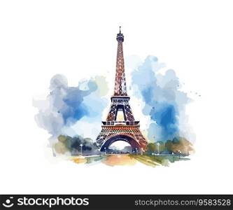 Watercolor sketch of Eiffel Tower Paris France. Vector illustration design.