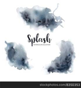 Watercolor splash design with mixed black, white, blue illustration for decorative use.