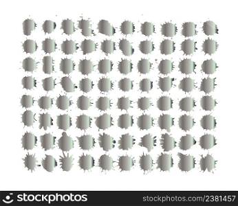 Watercolor splashes and stain texture. Vector silver illustration. Set of silver splashes isolated on background.