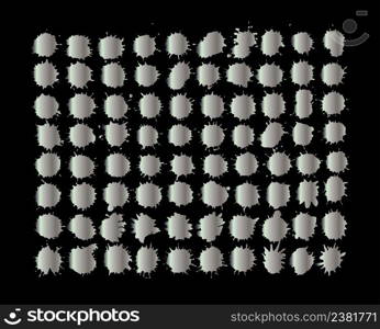 Watercolor splashes and stain texture. Vector silver illustration. Set of silver splashes isolated on background.