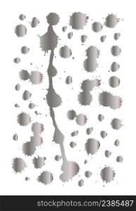 Watercolor splashes and stain texture. Vector silver illustration. Watercolor silver splashes set