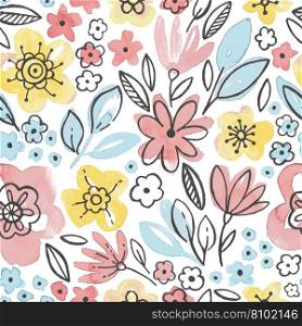 Watercolor spring flower with black outline Vector Image