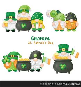 Watercolor St. Patrick&rsquo;s Day Gnomes Clipart, Digital painting