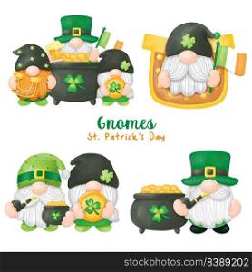 Watercolor St. Patrick’s Day Gnomes Clipart, Digital painting