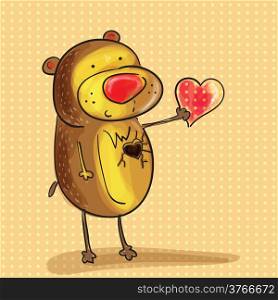 Watercolor style bear holding his heart