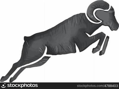 Watercolor style illustration of a silhouette of a ram goat jumping viewed from the side set on isolated background. . Ram Goat Silhouette Jumping Watercolor
