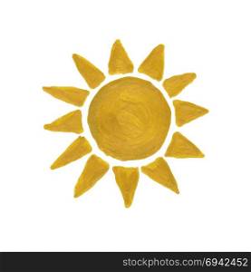Watercolor sun isolated on white background. Vector illustration.. Golden watercolor sun