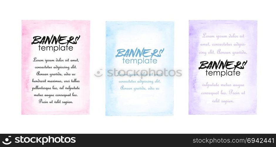 Watercolor template banners. Vector illustration of template banners, watercolor frame with place for text inside