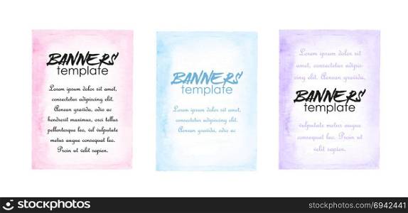 Watercolor template banners. Vector illustration of template banners, watercolor frame with place for text inside