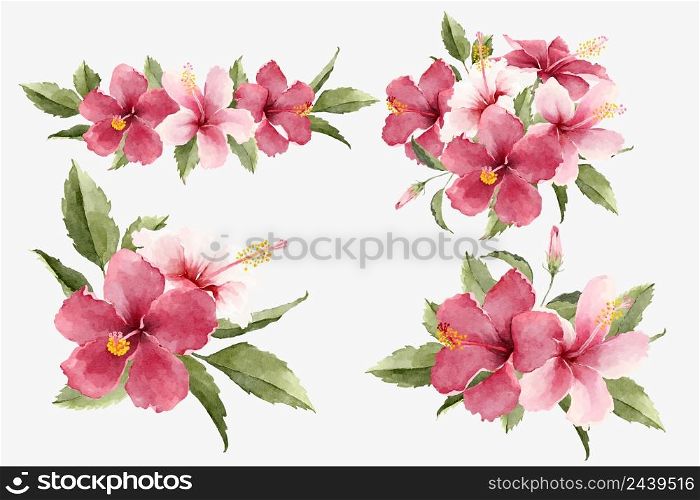Watercolor tropical hibiscus flower bouquets