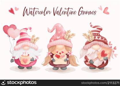 Watercolor valentine gnomes collection