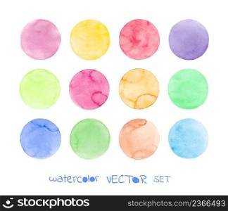 Watercolor vector design elements isolated on white background.. Set of pastel watercolor circles
