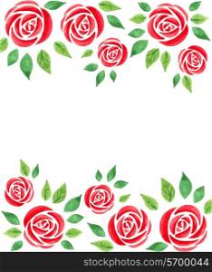 Watercolor vector floral background with red roses