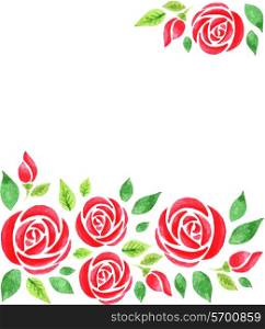 Watercolor vector floral background with red roses