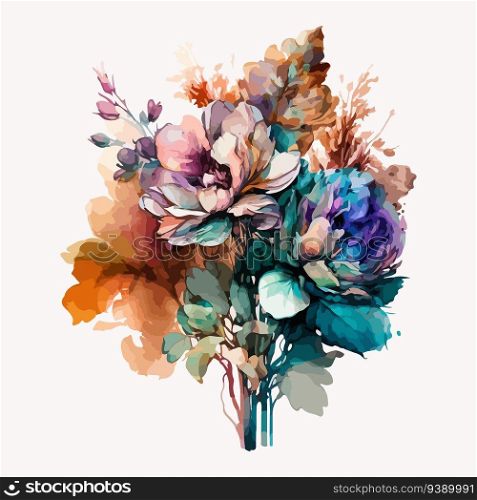 Watercolor vector flowers bouquet. Illustration of beautiful flowers.