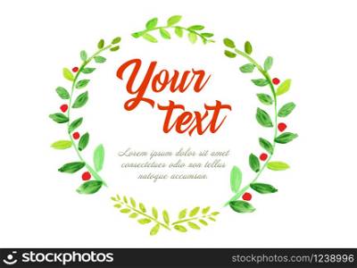 Watercolor vector frame template made from fresh green leafs with sample text content. Watercolor vector frame template