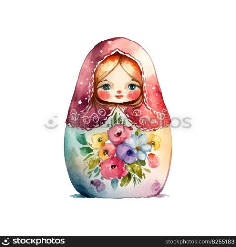 watercolor vector Russia matryoshka doll flowers Russian Day